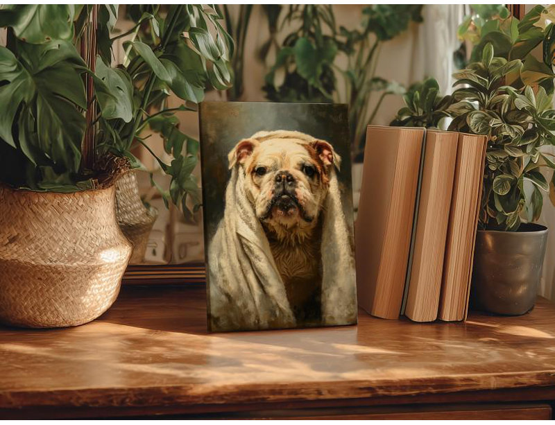 Drôle de bouledogue anglais, art sur toile: portrait d'un animal de compagnie, H 24 po x l 16 po