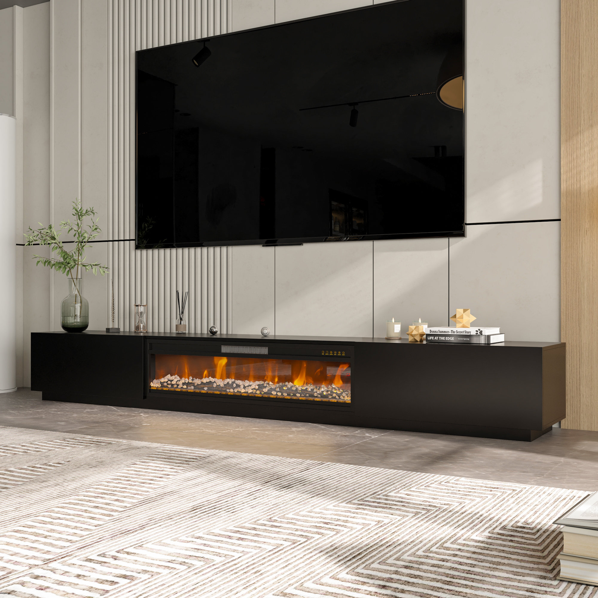 Modern 109'' TV Stand with Electric Fireplace