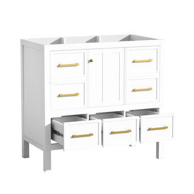 36'' Bathroom Storage Vanity, Solid Wood, , 5 Drawers, Soft Closing, White Vanity Cabinet Storage, Wood Frame, Cabinet,