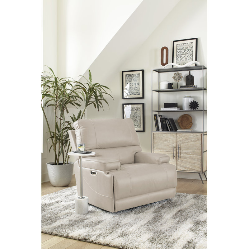 Adlan 41" Top Grain Leather Power Recliner with Adjustable Headrest - Powered By Freemotion Arms Two Pack, Verona Linen