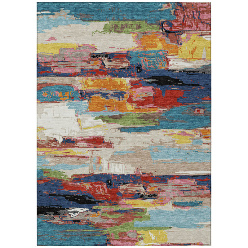 Machine Washable Indoor/Outdoor Gursevak ACN2249 Abstract Rug, Rectangle 2'6" x 3'10"