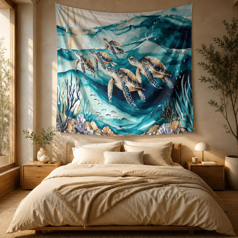 Tapisserie murale «Coastal Sea Turtle», 88 po x 104 po