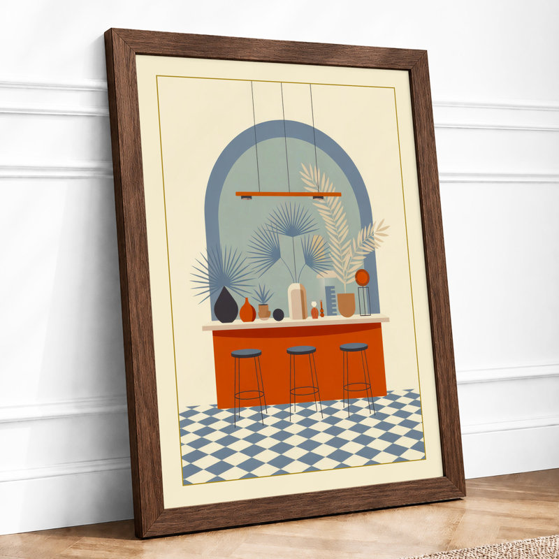 Modernist Interior Study Art Deco - Framed Print, A2 - 59.4 x 42.0 cm, Walnut