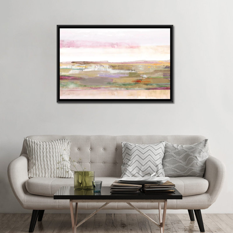 «Pink Landscape», reproduction sur toile, H 18 po x l 26 po x P 1,5 po, Toile avec cadre noir, Pas de tapis
