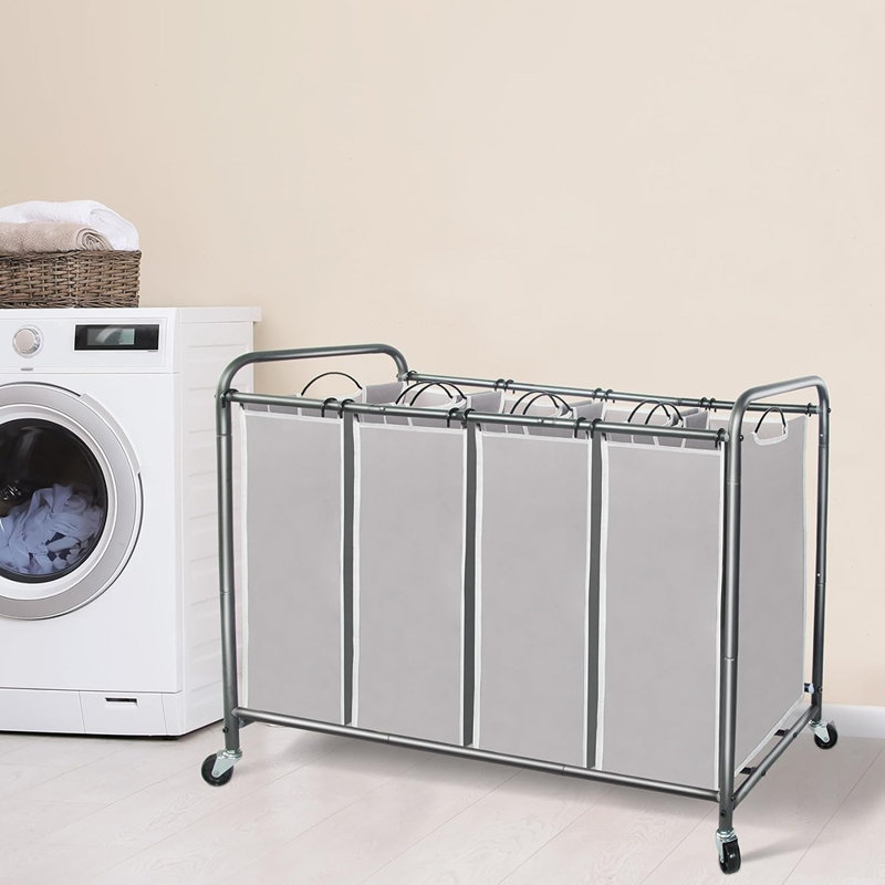 Laundry Sorter 4 Section, Laundry Hamper With Whe...