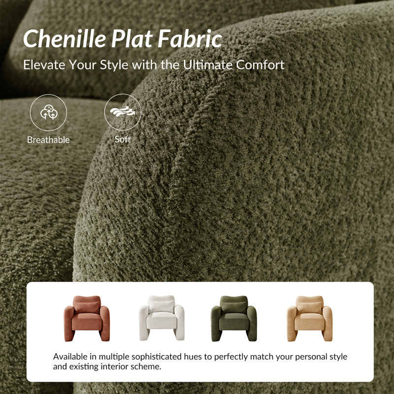 Fidele 33"W Modern Upholstered Armchair with Lumbar Support Pillow, Green
