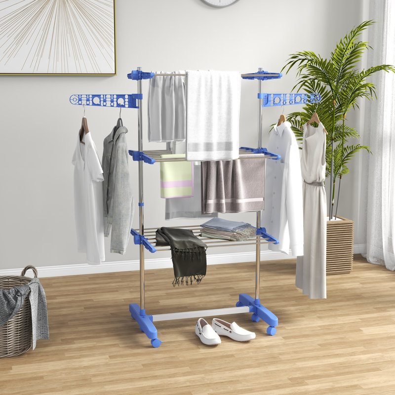 Foldable Standard Drying Rack, Silver/Blue