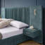 Très grande base de lit tapissier en tissu chenille avec motif plissé, très grand lit plateforme avec tête de lit, structure solide et table de chevet. Pas de sommier tapissier nécessaire - bleu-vert-1982686170-1982686173