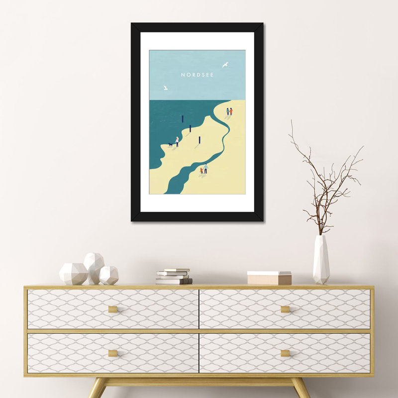 « nordsee », impression sur toile, H 24 po x l 16 po x P 1 po, Papier d'art encadré noir, Blanc