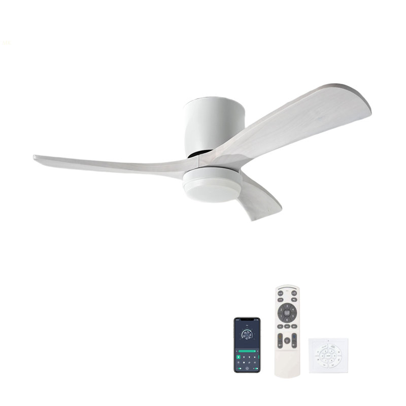 42" Solid Wood Ceiling Fan With Light-Flush Mount, Dc Motor (Dark Purple Walnut), Antique White, Antique White