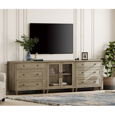 Farmhouse TV Stand, 3-In-1 TV Console Table For 75/80/85/90 Inch TV, Entertainment Center With Drawer & Glass Door by Darby Home Co