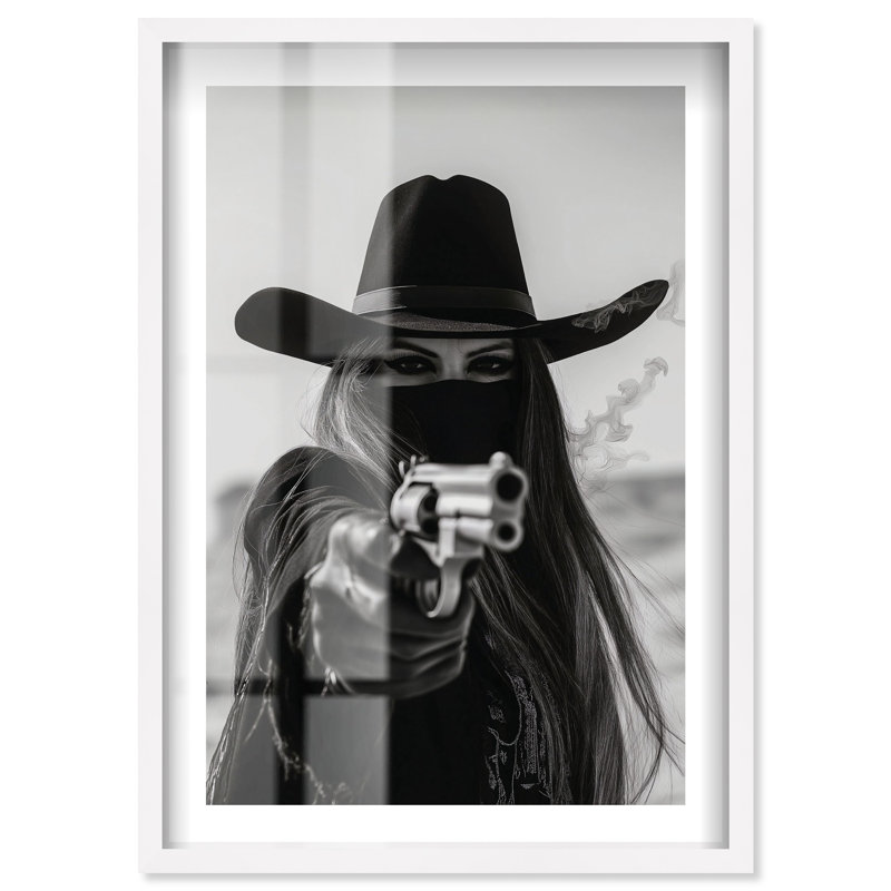 Art encadré Western, H 31 po x l 21 po, Blanc