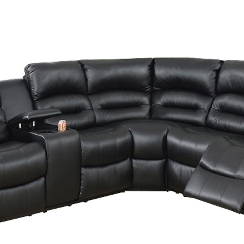 Rihannon Faux Leather Reclining Curved Sectional Symmetrical, Black Faux leather