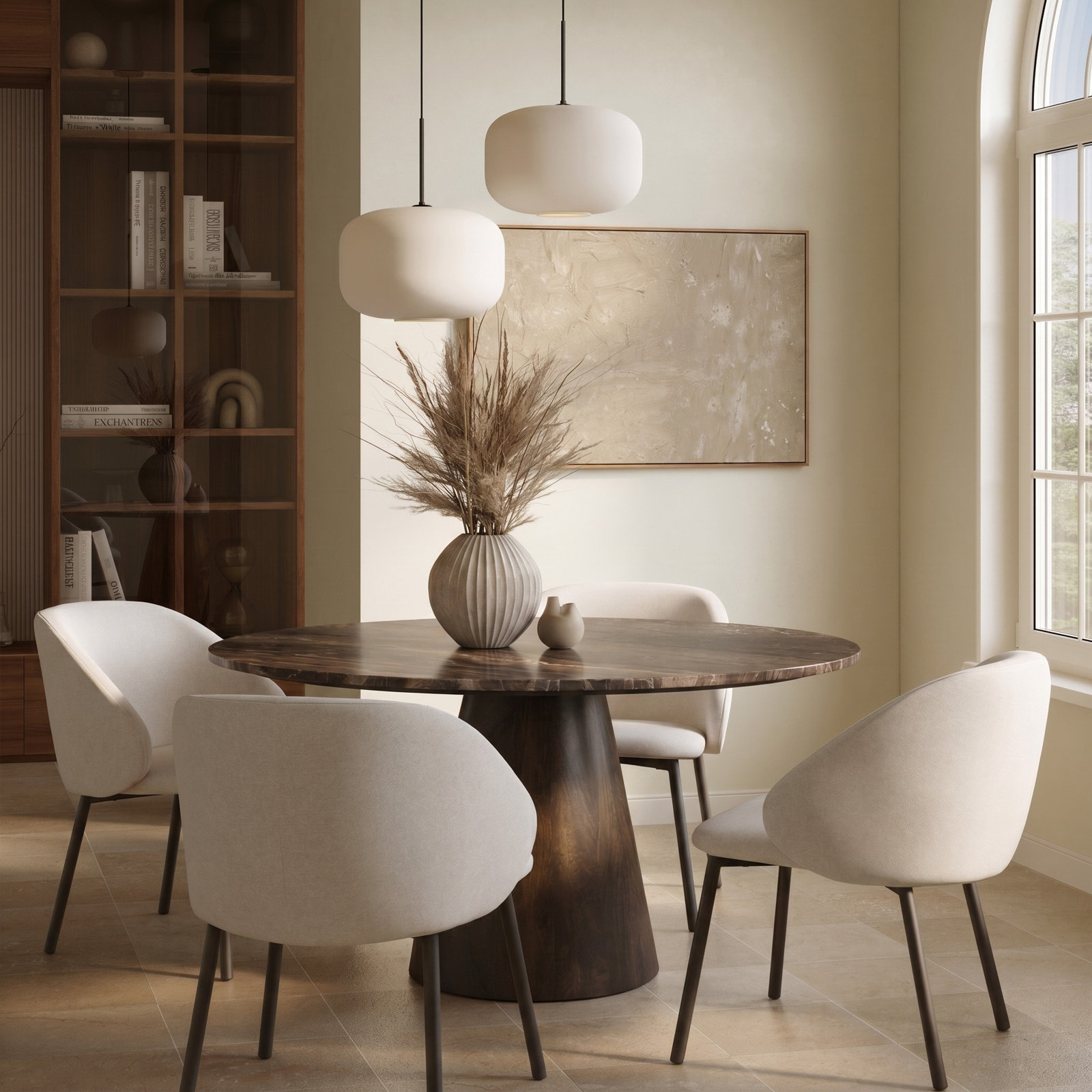 Mellonia Round Genuine Marble Dining Table, 30"H x 54"L x 54"W, Brown