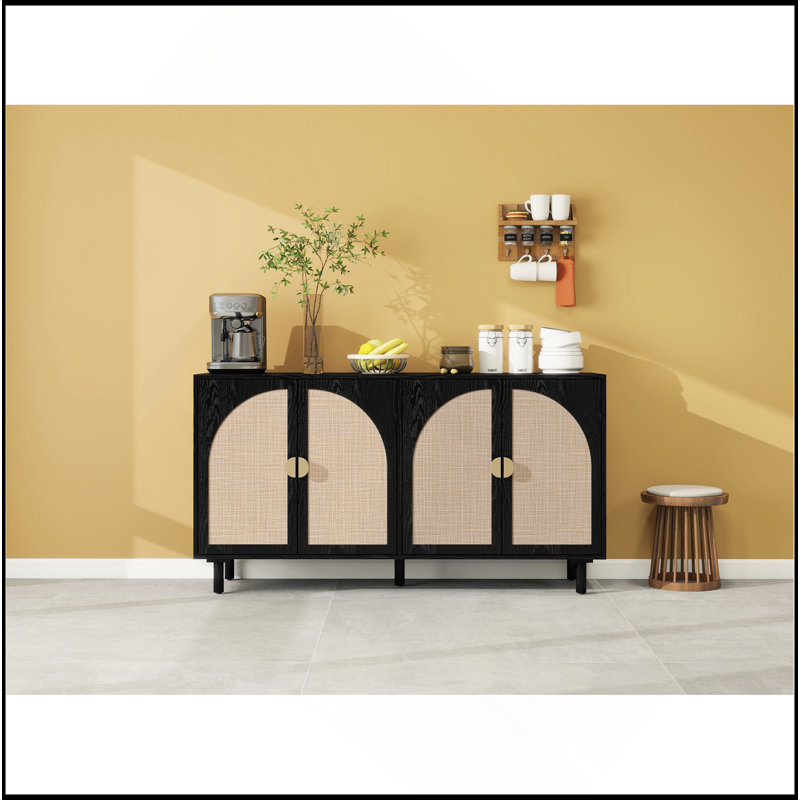 Armoire polyvalente à 4 portes pour différentes pièces avec des caractéristiques haut de gamme, Noir