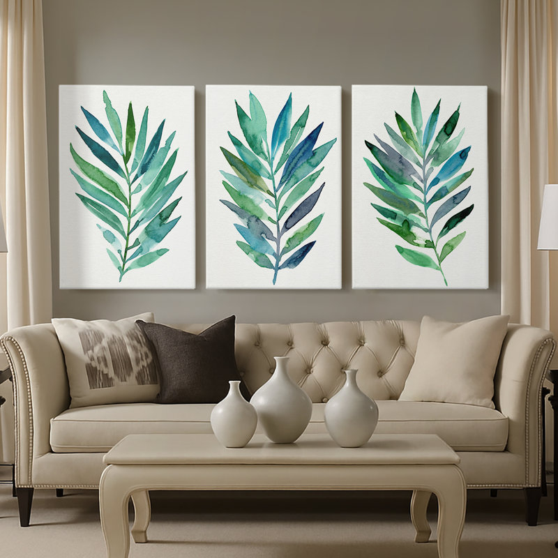 Palm Frond Flow I  -Custom Wrapped Gallery Canvas - 3 Pieces