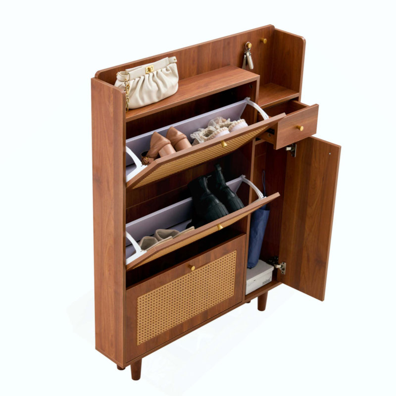 Modern Minimalist MDF Shoe Cabinet with Multi-Layer Drawers & Metal Legs, Multi-Purpose Storage Organizer, Nordic & Industrial Style Furniture for Entryway Living Room