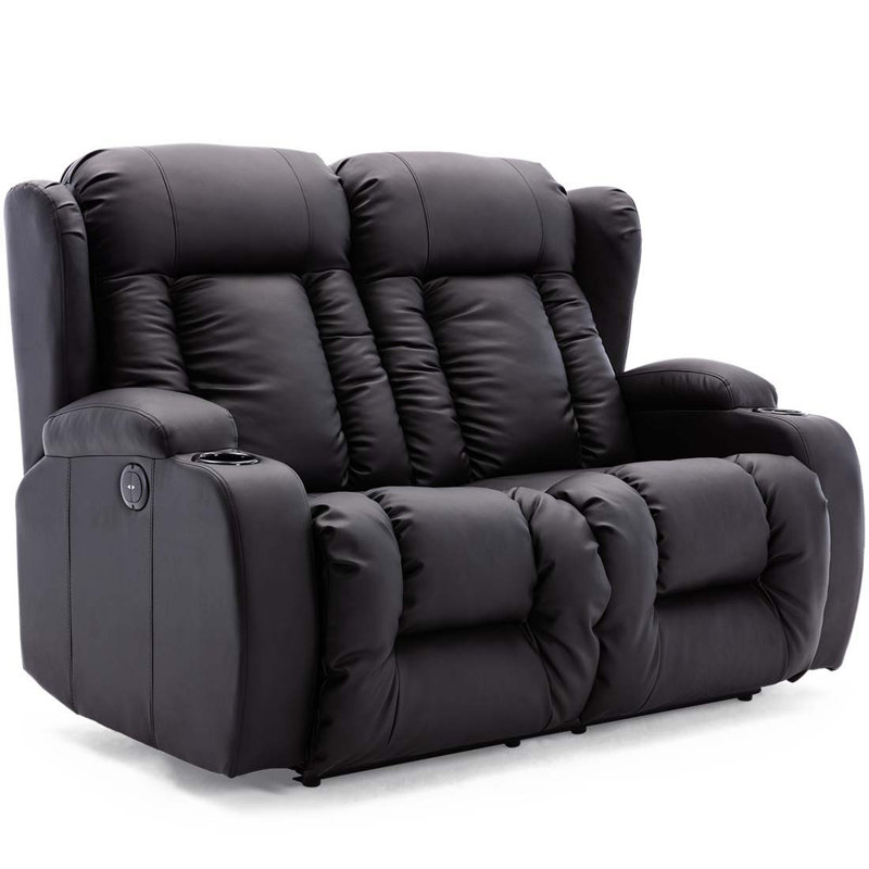 Deneishia 2 Seater Linen Reclining Sofa, Black