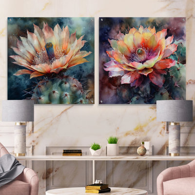 Pink Green Cactus Beauty I - Cactus Acrylic Wall Art Glass Set Of 2