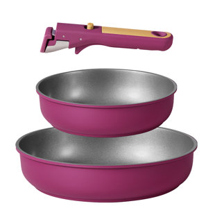 Ensemble de 3 pots mauves et casseroles CAROTE antiadhésifs avec poignée amovible, batterie de cuisine à induction, ensemble de cuisson antiadhésif pour la cuisine