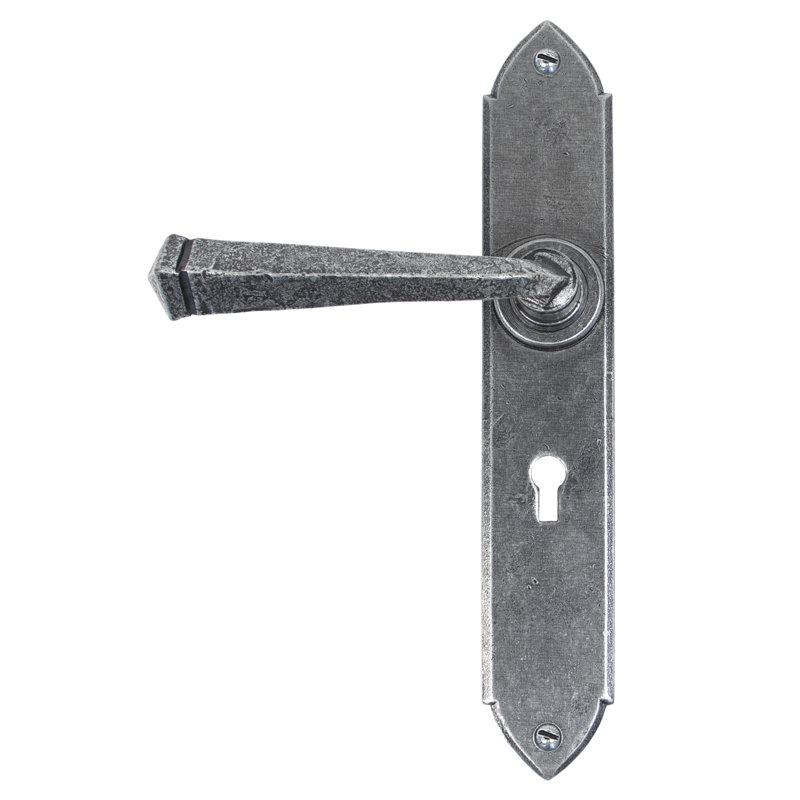 Gothic Lock Door Handle, Pewter Patina