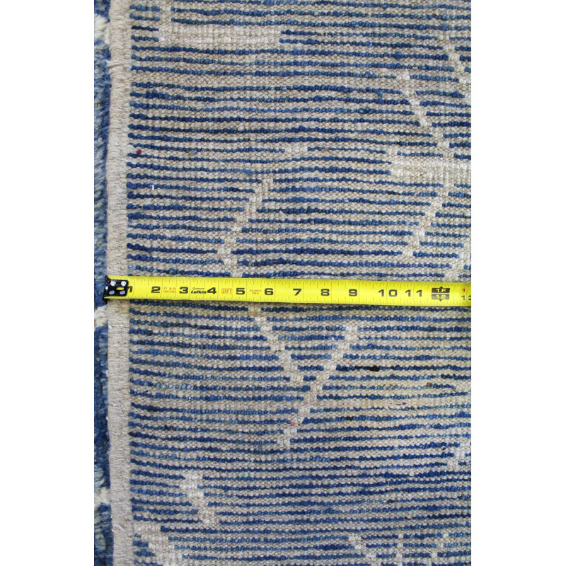 Tapis bleu en laine noué à la main de conception unique 12 pi 5 po x 15 pi 10 po New Age