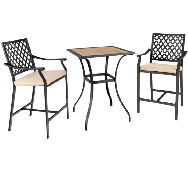 Square Wood Metal Outdoor Bar Table , 28'' in. W 28'' in. D