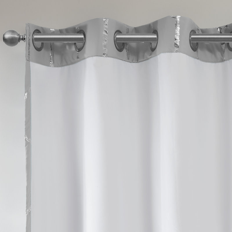 Grey/Silver Geometric Blackout Polyester Grommet Curtains, 50"x84" Set of 2