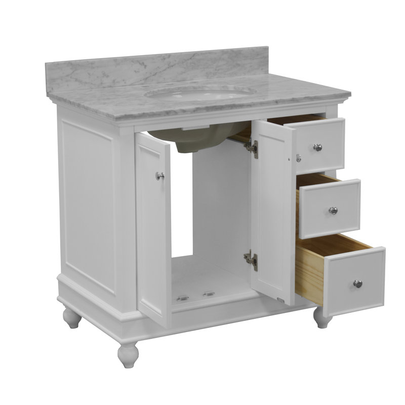 Ensemble de meuble-lavabo simple 36 po Ferdinand, Blanc, Marbre de Carrare