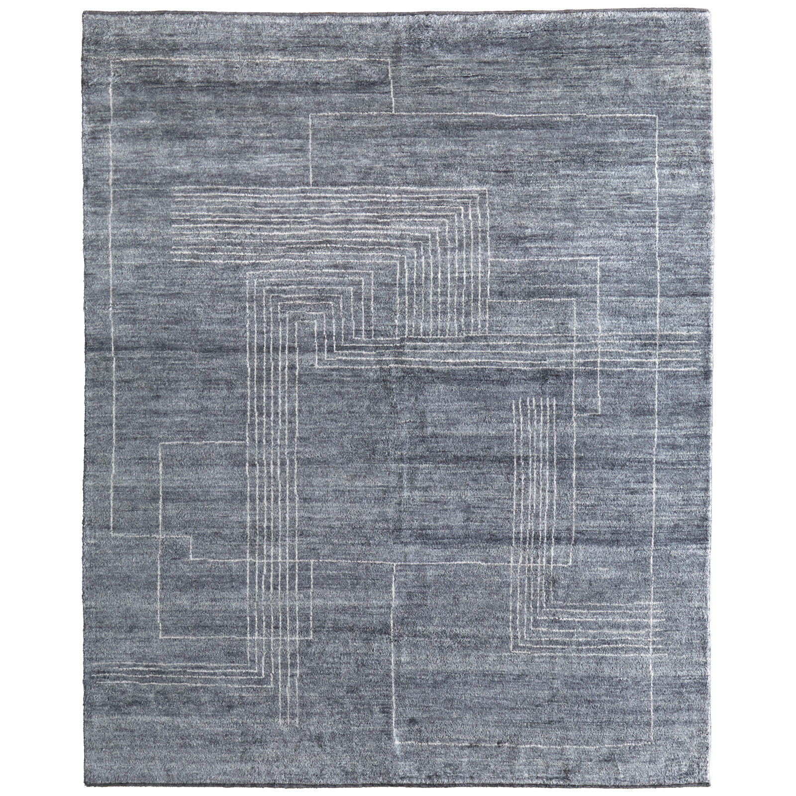 Monaco Gray Hand-Knotted Abstract Rug, Rectangle 5'6" x 8'6"