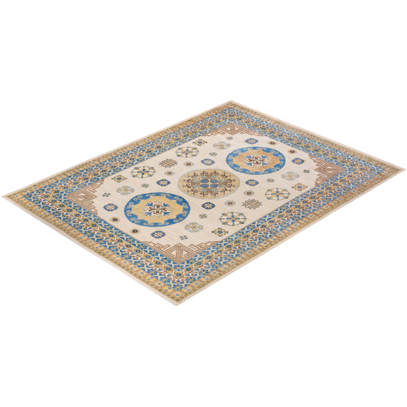 Ivory Floral Khotan Silk Road Tribute Hand-Knotted Wool Rug 9' x 12'
