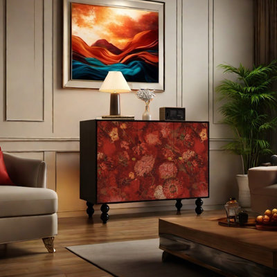 Three Door Storage Cabinet with Artistic Design