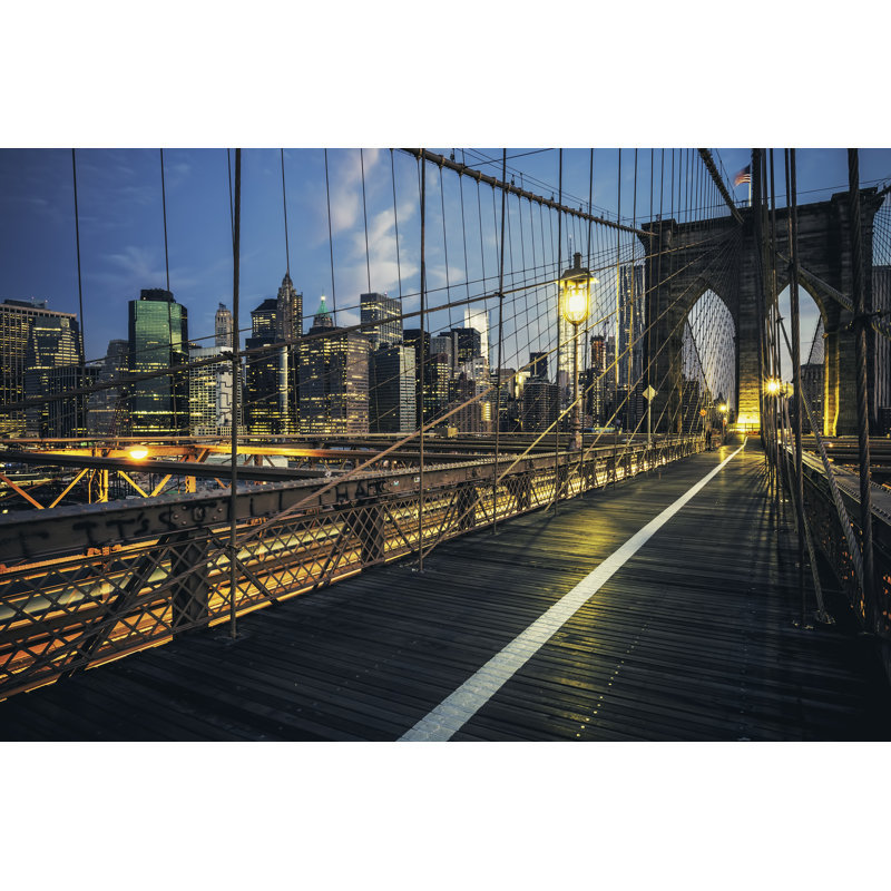 Arpita Brooklyn Bridge By Night by Vwalakte - Wrapped Canvas Print, 81cm H x 122cm W 3.8cm D