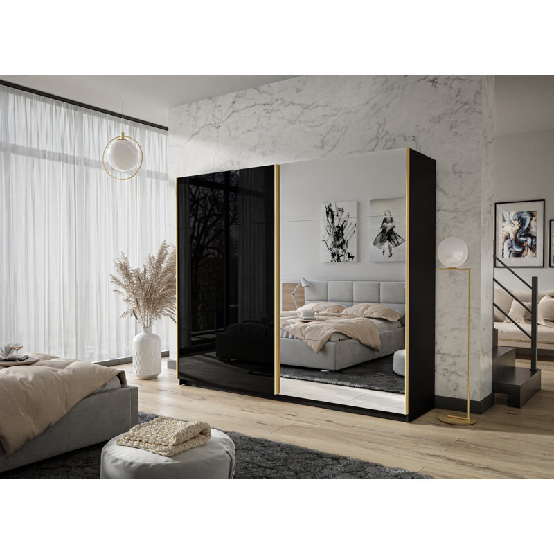 Akshath 2 Door Manufactured Wood Wardrobe, 215cm H x 194cm W x 62cm D, Black