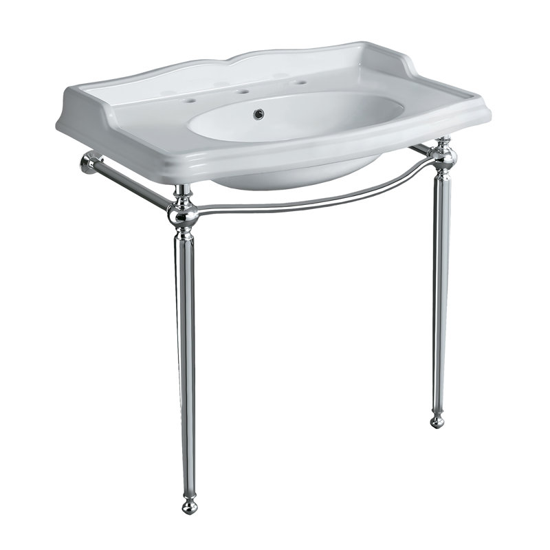Whitehaus Collection 35" Large Rectangular Wall Mount Console Sink With Front Towel Bar, 8" Centers
