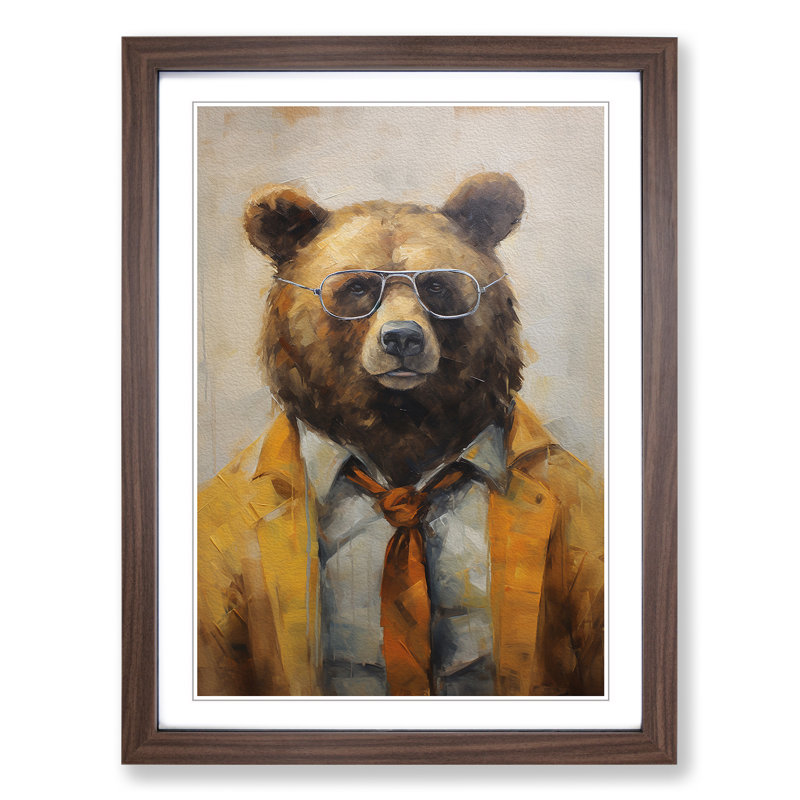 Bear with Glasses Painting - Framed Print, Walnut Framed, 34cm H x 25cm W x 2cm D