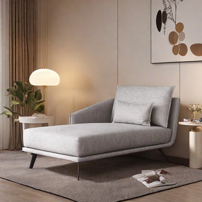 Chaise longue confortable avec structure en bois massif, Accoudoir à droite (vu de face), Gris clair