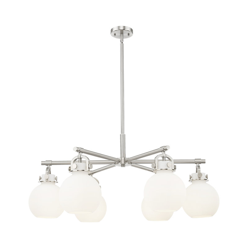 Grimsby - 6 Light Stem Hung Arched-Frame Chandelier, White, Satin Nickel