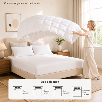 Goose Feather Down Fibre Comforter, 100% Cotton Shell Hotel Collection Duvet Insert for All Season with 8 Corner Tabs, Cal-King Size