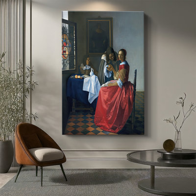 La fille au verre de vin - Toile tendue avec châssis par Jean Vermeer