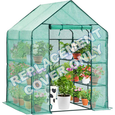 Replacement Reinforced Green Cover For Large Walk-In Greenhouse - Heavy Duty 130Gsm With 2 Mesh Windows - Weatherproof Spare Cover For Outdoor Garden Growhouse - W143 X D143 X H195cm