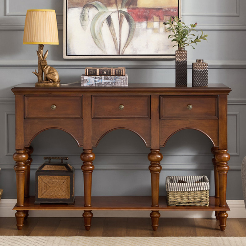Console simple de luxe de style français, H 36,2 po x l 55,1 po x P 15 po, Brun