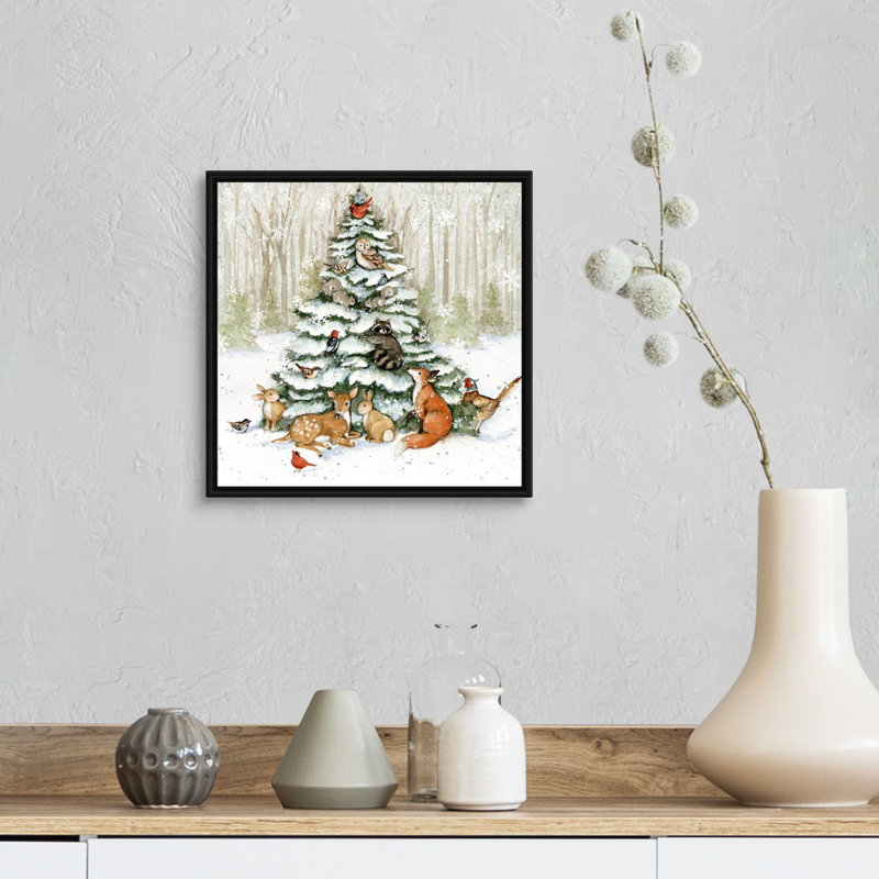"Meadowbrook Woodland Critter" par Susan Winget - peinture sur toile à cadre flottant, Cadre noir, H 31,25 po x l 31,25 po