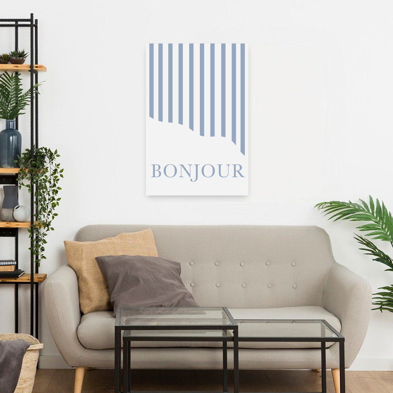 «French Bonjour» rayures, art géométrique abstrait océan côtier, H 24 po x l 16 po