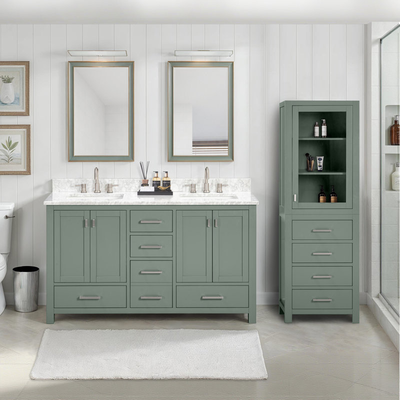 Keira Freestanding Wood Linen Cabinet, Smoke Green