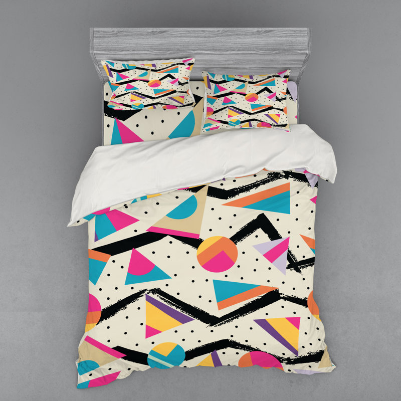 Ensemble de housse de couette Indie beige / bleu / rose en microfibre moderne et contemporain