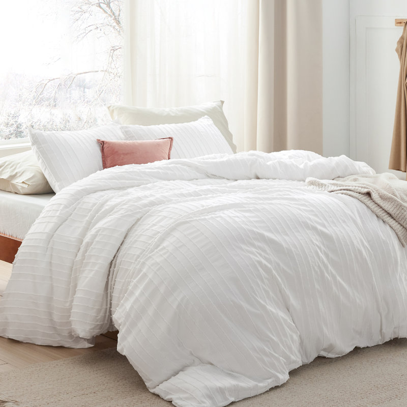Essential Bedsure Shabby Elegance Striped Tufted Duvet Cover GentleSoft™️, Twin Duvet Cover + 1 Standard Pillowcase, White