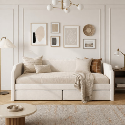 Velvet Upholstered Daybed with 2 Drawers