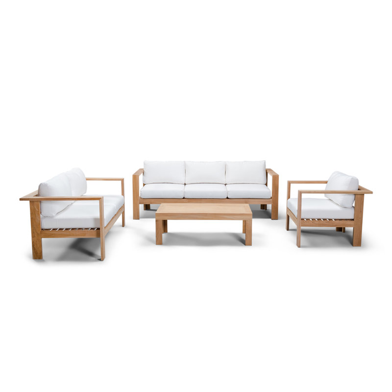 Ando 4 Piece Teak Sunbrella Sofa Set with Cushions, Canvas Natural Sunbrella® Canvas