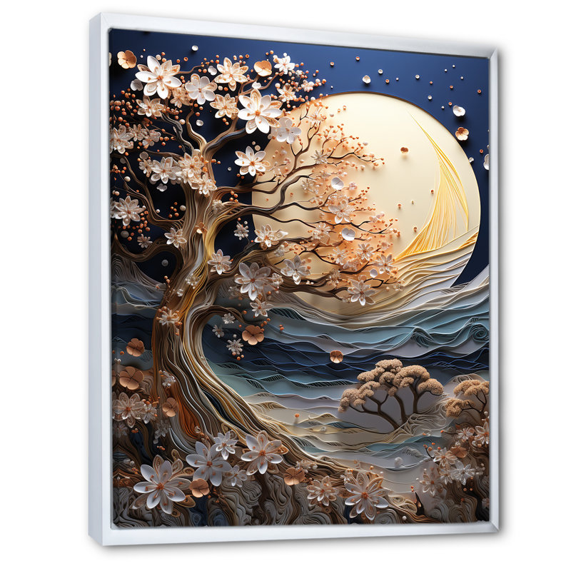 Érable baigné au clair de lune argenté I sur toile, Cadre flottant blanc, H 32 po x l 16 po x P 1 po